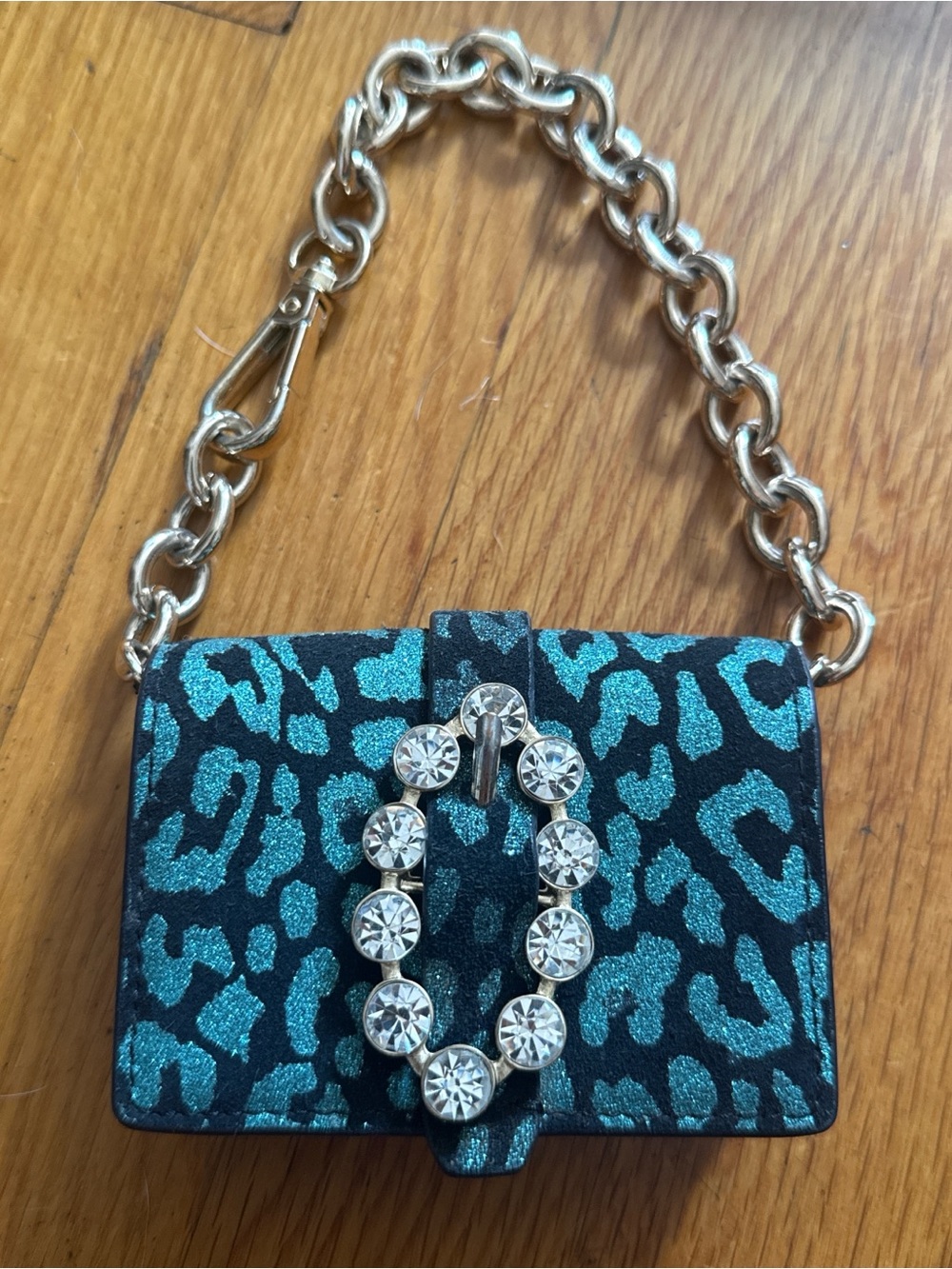 & Other Stories Leopard Print Chain Mini Bag with Crystal Buckle